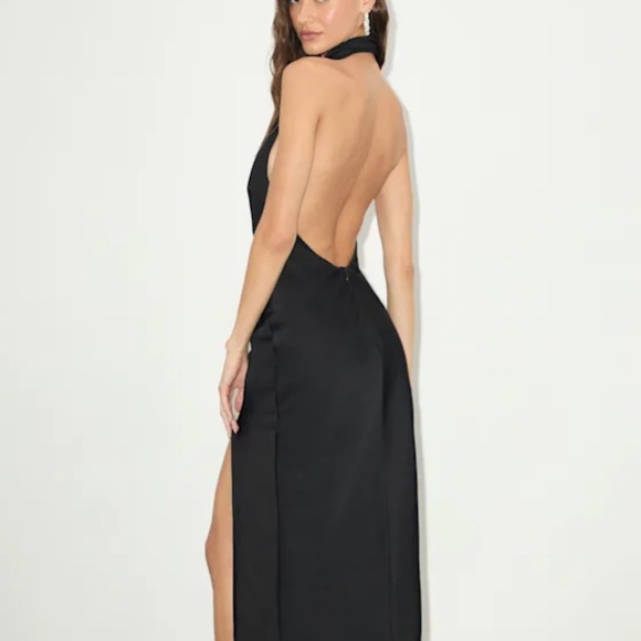 Beyond Classy Black Satin Halter Midi Dress - Picture 4 of 16